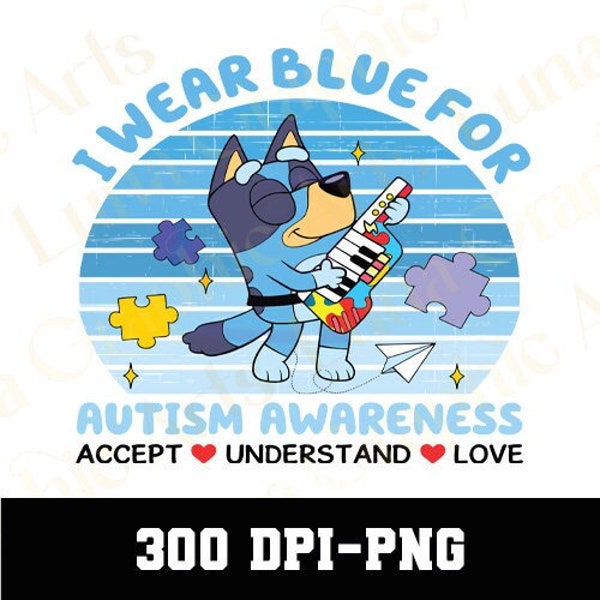 Cartoon Blue Autism Awareness Png, Blue Dog Autism Png, Wear Blue Autism Png, Autism Png, Blue Dog Png, Blu-Ey PNG, Digital Printable