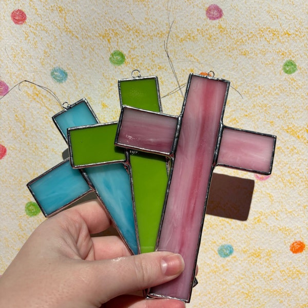 stained glass crosses, handmade sun catchers, easter gifts, spring decorations, religious gifts, glass cross, faith sun catcher
