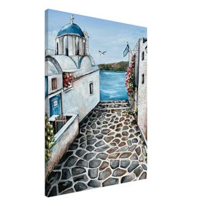 Santorini Greece Canvas Wall Art – Mediterranean Landscape, Greek Island Painting, Travel Decor, Coastal Wall Art. *Canvas - Painting Print*