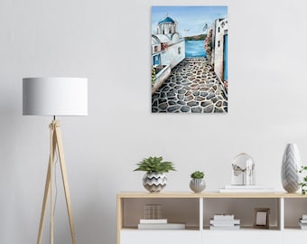 Impression de peinture Santorin, Grèce : paysage côtier méditerranéen (affiche en papier mat)