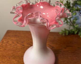 Fenton Pastel Pink Fenton Milk Glass Hobnail Trumpet Vase, Vintage