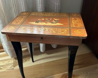 Vintage Italian Sorrento Wooden Music Box Table Side Table