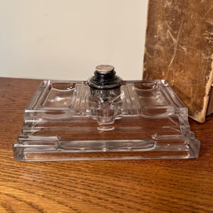 Vintage Inkwell Inkstand Clear Cut Glass