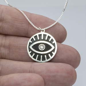 Evil eye protection pendant necklace,  sterling silver pendant