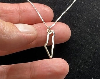 Sterlingzilveren ketting met kaart van Israël: handgemaakte National Pride-hanger