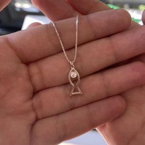 Silver Fish necklace with stone, Jewish symbol, minimalist silver pendant
