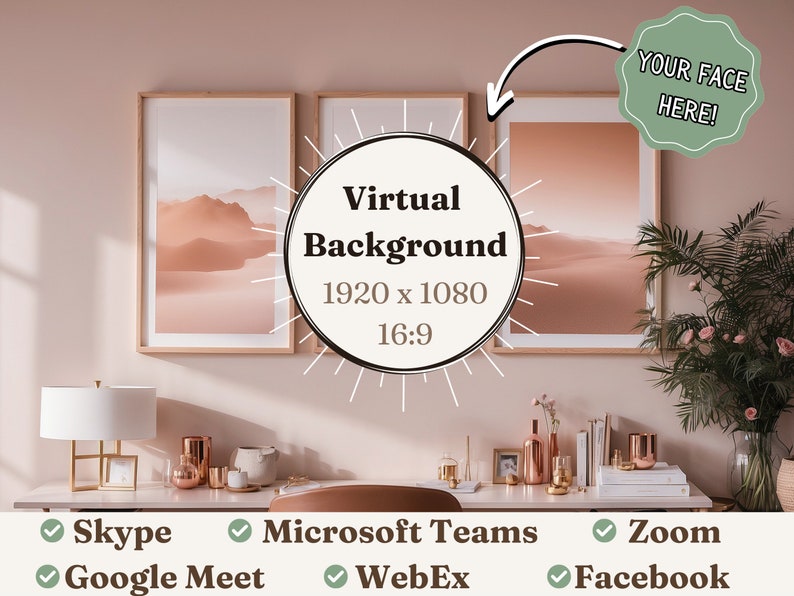 Rose Gold Office Virtual Background HD Quality Personalize Your Video Calls With Stylish 