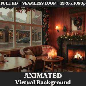 ANIMATED Cozy Christmas Cafe Background Video, Holiday Zoom Background Loop Animated Scene for Professionals Work From Home Streamer