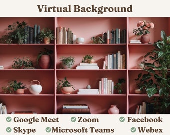 Pink Bookcase Pretty Virtual Background | HD Quality | Personalize Your Video Calls with Stylish Backdrops| Easy to Use Remote Work Solution