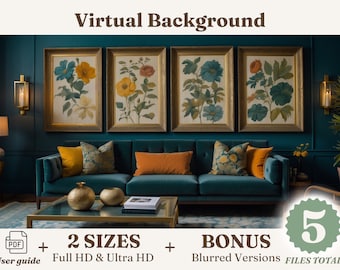 Dark Moody Botanicals Virtual Background, Realistic Digital Zoom Backdrop Instant Download, Work From Home Remote Office Video Call Meeting