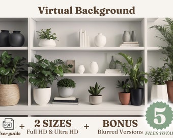 Bright White Bookcase Virtual Background, Realistic Digital Zoom Backdrop Instant Download, Work From Home Remote Office Video Call Meeting