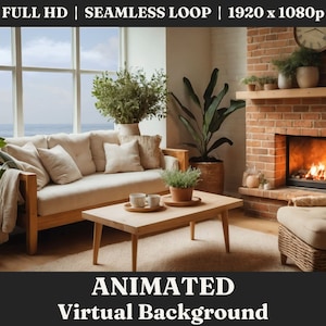 ANIMATED Fireplace, Clouds, Ocean Background, Streaming Background Loop, Animated Scene for Professionals Work From Home Zoom Background