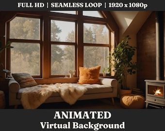 ANIMATED Cozy Sunny Cabin Background Video, Streaming Background Loop, Animated Scene for Professionals Work From Home Zoom Background