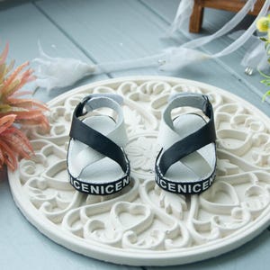 Black and white super fashionable sandals for 18 inch doll