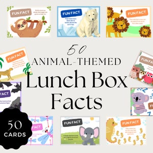 50 cartes d'informations imprimables sur les animaux de la boîte à lunch - Informations éducatives et amusantes sur les animaux pour les enfants