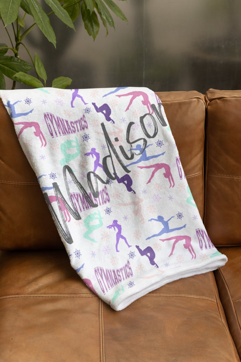 Personalized Name Gymnastic Winter Themed Blanket,custom Gymnastics Blanket,gymnastics Gift