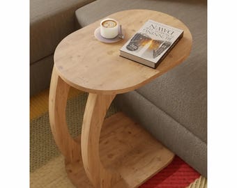 Oval Side Table with Wheels, Sofa Side Table, Coffee Table, Book Stand, Serving Tray, Housewarming Gift, Gift for Home
