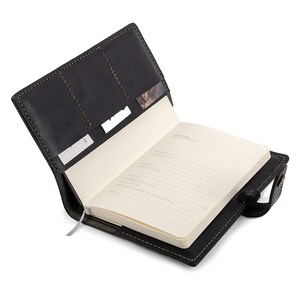 Elegante leren agenda-omslag, met gleuf en vakken, functioneel accessoire, planner-etui, verjaardagscadeau, afstudeercadeau, kerstcadeau