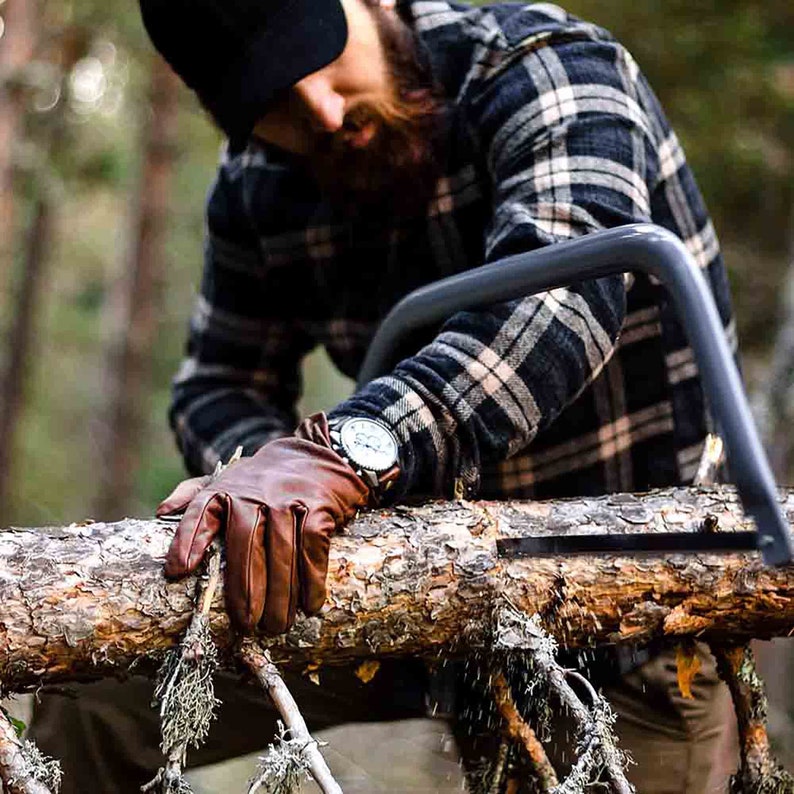 Elegant Leather Bushcraft Gloves, Camping Gloves, Handsaving Materials