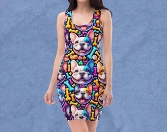 Frenchie Pup Face, Bodycon Dress, Free Shipping