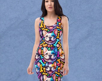 Frenchie Pup Face, Bodycon Dress, Free Shipping
