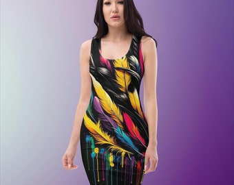 Painted Feathers Bodycon Dress, Free Shipping