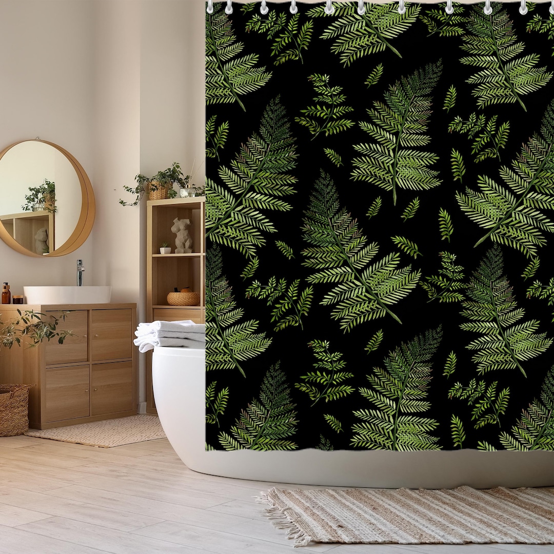 Fern Leaves Shower Curtain Green Leaf Shower Curtain Etsy