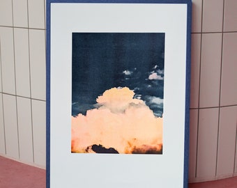 DIN A3 Plakat "Cloudy", Risoprint ohne Rahmen, Designposter, Kunst, Wandkunst, selfmade, Neon, Riso, Risodruck, Design-Geschenk
