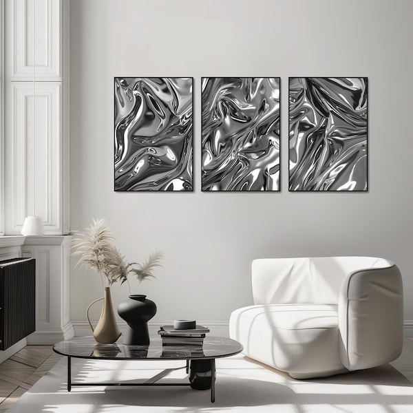 DIN A3 Poster Series in Metallic Look, Instant Download, Printable Art, Digital Download Print, Chromatic, Abstract Wall Art