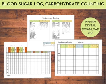 Blood Sugar Log & Carbohydrate Counting Tracker for Diabetes, Insulin Dosing Log and Carb Counting Reference Sheet, Low Carb Food List
