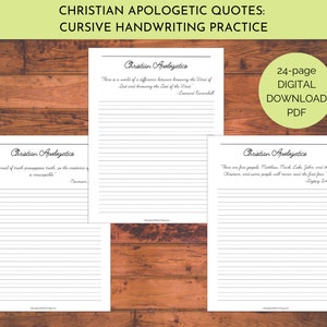 Christian Apologetic Quotes Cursive Handwriting Sheets, Cursive Practice Worksheets for Adults, Homeschool Copywork, Handwriting Printable