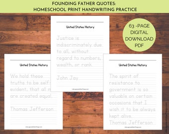 American History: Founding Father Quotes Print Handwriting Practice Sheets for Homeschool