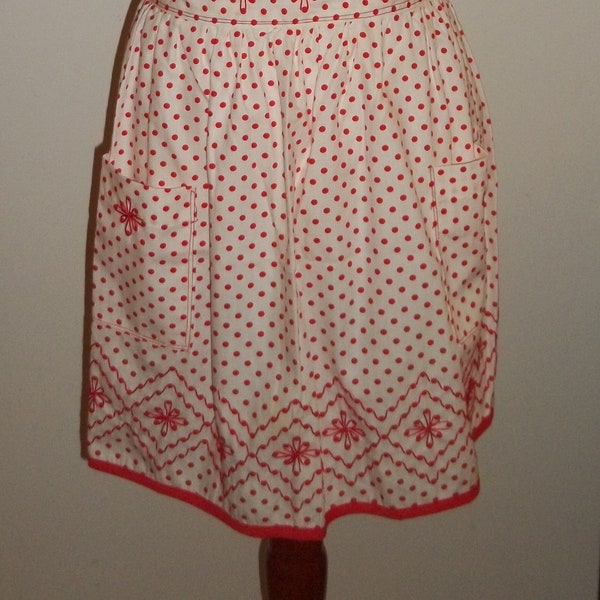 Vintage 1950s Handmade Women's Apron Red/White Polka Dot GORGEOUS