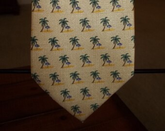 Vintage Y2K Tango Men's Tropical Silk Necktie Yellow/Palm Trees 59x4