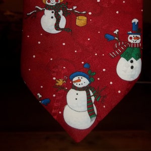 Vintage 80s/90s Men&#39;s Polyester Hallmark Christmas Tie Necktie Red w/Snowmen 59x4 Made in USA