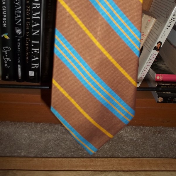 Vintage 40s/50s Men's Striped Necktie Tie Brown/Teal Stripes 57x3.75