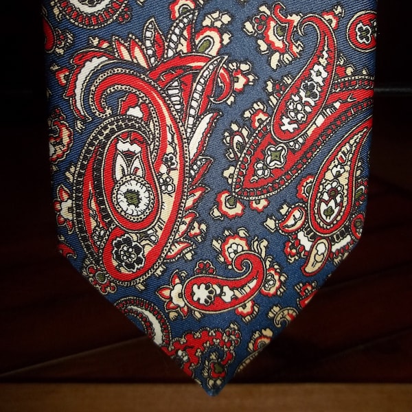 Vintage 70s Silk Men's Tie Paisley Blue/ Red 58x3.5 Retro Boho Classic