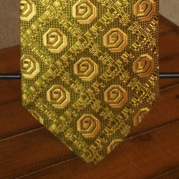 Vintage Men's Mr. John Beau Brummell Super Funky Tie WIDE Olive/Gold Polyester 55x4.5 Retro Fabulous