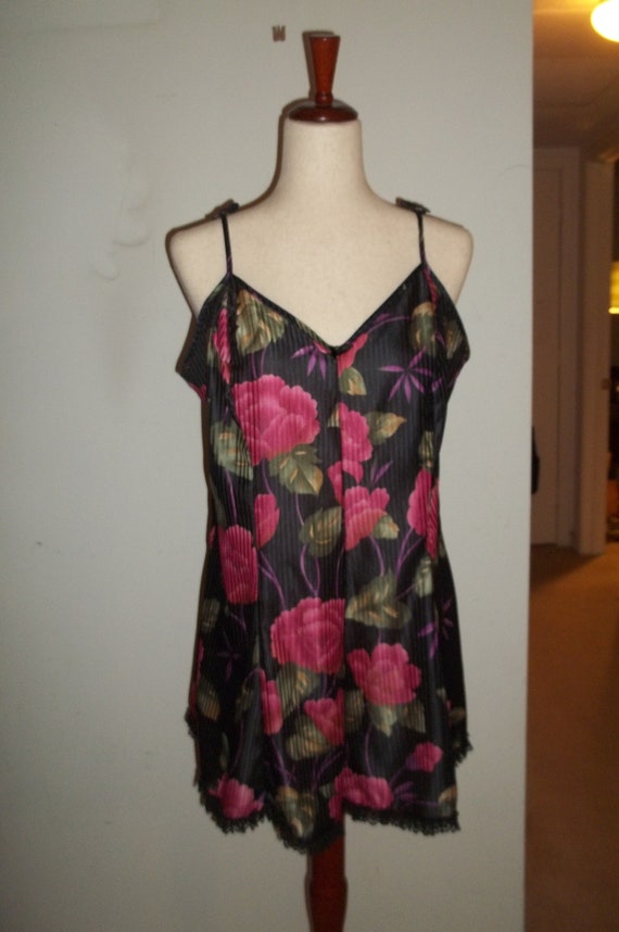 Vintage 80s Floral Romper Teddy Lingerie Large Ado