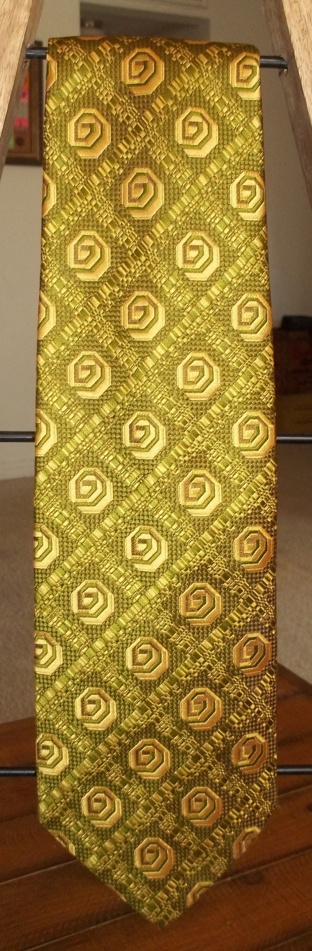 Vintage Men's Mr. John Beau Brummell Super Funky Tie WIDE Olive/gold ...