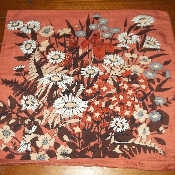 Vintage Jim Thompson Silk Pillow Cover Daisies Flowers Earthy Orange 14.5x14.5