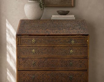 Antique carved secretary / Oak desk