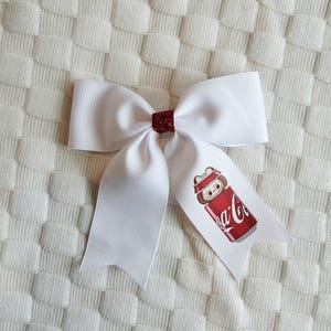 Coca Cola Labubu Ribbon Hairbow, Cute Hairbow for Girls, Party Favor, Birthday Hairbow, Labubu Party Hair Bow, White Grosgrain Ribbon Bow