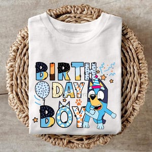 Blue Dog Birthday Boy Shirt, Blue Dog Party Tee, Kids Birthday Shirt, Cartoon Birthday Shirt, Blue Dog Themed Outfit