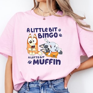 Bingo and Muffin Shirt, Blue Dog Tee, A Little Bit Bingo A Lotta Bit Muffin, Funny Kids Cartoon Shirt, Toddler Shirt, Gift for Kids