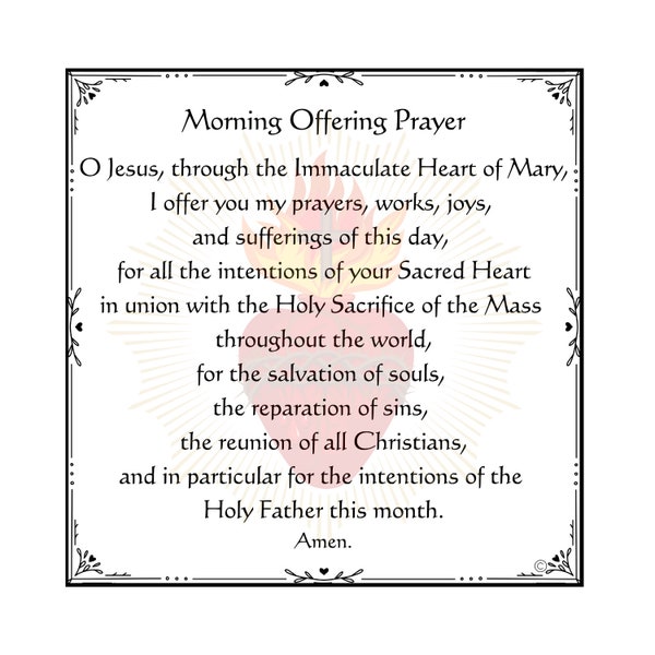 Morning Offering Prayer Window Mirror Static Cling Catholic