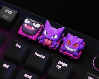 Gengar Keycaps, Custom Handmade Artisan Keycaps, Anime keycaps for mechanical keyboard, Cherry MX, Gengar, Ghostly, Haunter