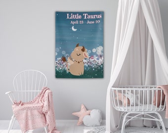 Taurus Baby Calf Zodiac Wall Tapestry, Boho Nursery Decor, Taurus Kid's Wall Tapestries, Astrology Wall Art, Baby Shower Gift, Boho Wall Art