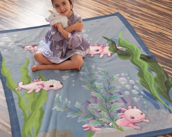 Cute Axolotl Minky Blanket, Underwater Axolotl Blanket, Baby Axolotl Blanket, Animal Kid's Blanket, Soft Animal Blanket, Baby Shower Gifts