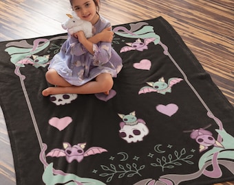 Bat and Skull Minky Blanket, Cute Goth Baby Blanket, Gothic Kids Blanket, Baby Shower Gifts, Soft Baby Blanket, Bat Baby Blanket, Baby Gifts